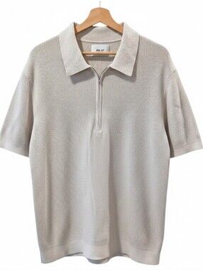 NN.07 Hansie SS Ribbed Zip Polo Ivory Ecru Beige Mens XXL 2XL